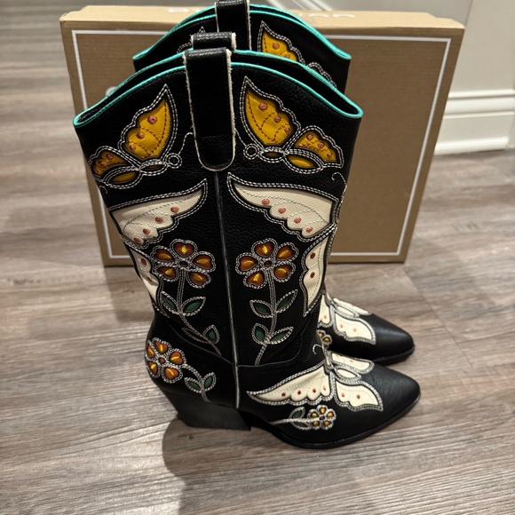 Dolce Vita Lelou Black Multi Leather Cowboy Western Boots - Picture 5 of 12